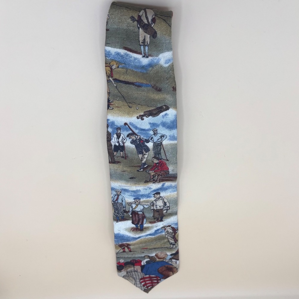 Tango by Max Raab Necktie Mens OS Green Vintage Golf Scene Silk Excellent Preppy